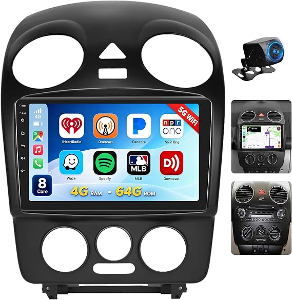 4G+64G 8Core Android 15 Car Radio for Volkswagen Beetle 2004-2010, 9''Touch Screen Carplay Android Auto/Bluetooth FMRDS/GPS Navigation/3D Car Dynamic Effects/Cooling Fans/SWC+AHD Backup Camera
