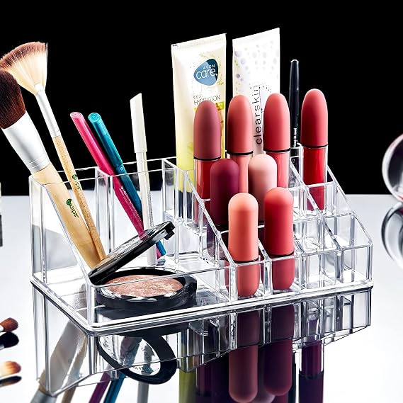 Deconox 16 Compartment Clear Acrylic Makeup Organizer and Pramite Organizer, Acrylic Makeup Organizer (610)