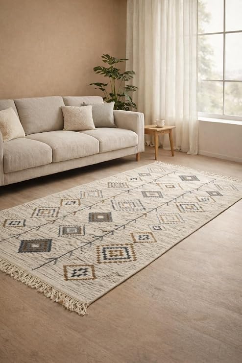 Bohem Etnik Desenli Çift Taraflı Yıkanabilir Ev İçi ve Dış Mekan Uyumlu Günlük Kullanıma Uygun Kilim