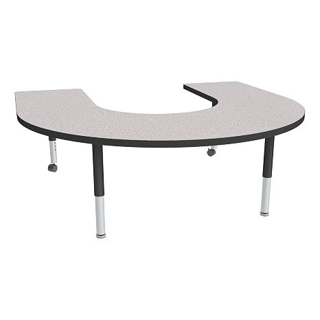 Sprogs Adjustable Height Mobile Classroom Activity Table for Preschools, Horseshoe Preschool Activity Table with Casters, 60"L x 66"W x 23"H, Gray/Black