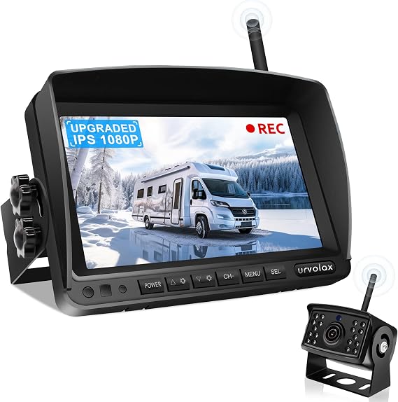 URVOLAX Wireless Reversing Camera Digital Van Reverse Camera Kit,7''Monitor and Parking Camera IP69 Waterproof Rear View Camera,1080P HD Night Vision 170° Wide Angle fit Caravan Trailer Trucks Cars