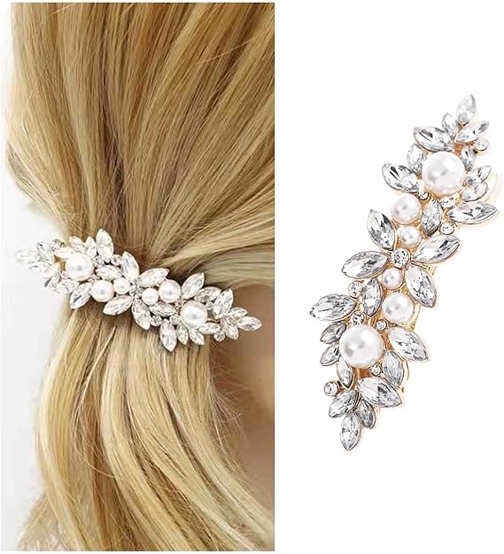 Bohemian Crystal Pearl Hair Clip Sparkly Rhinestone Hair Clip Pin Gold Crystal Hair Pins Clips Paved Flower Hair Barrette Bridal Headwear Decorative Pearl Wedding Hair Accessories Jewelry