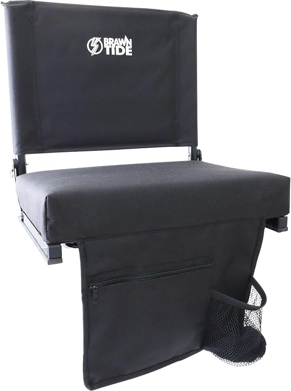 BRAWNTIDE Stadium Seat for Bleachers with Back Support - Wide Padded Bleacher Seat, Portable Folding Stadium Chair with Thick Cushion, Hooks, Shoulder Strap, Storage, Ideal for Games & Sports Parents