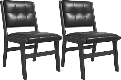 civama Faux Leather Dining Chairs Set of 2, Dining Room Armless Kitchen Chairs with Comfy Back, Solid Wood Frame & Upholstered Cushion for Living Room, Cafe and Restaurant, Black