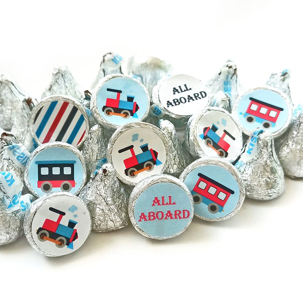 All Aboard Train Labels for Hershey Kisses Chocolates - Locomotive Candy Sticker Favors - Set of 240