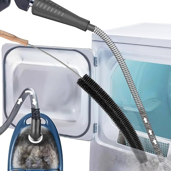 Sealegend 2Pcs Dryer Vent Cleaner Kit, Vacuum Hose Attachment & Brush Black | Fits Most Vacuums, Slim Round Hose Reaches Tight Spaces, Removes Stubborn Lint & Dust from Dryer Vents, Filters, Coils