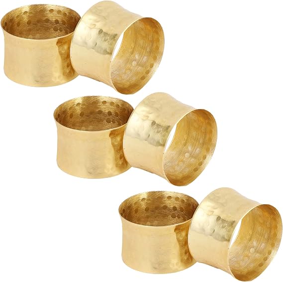 ITOS365 Gold Napkin Rings Set of 6, Handmade Hammered Metal Napkin Ring Holders for Dining Table, Wedding, Farmhouse & Party Table Decor