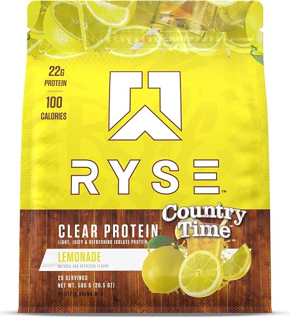 Ryse Clear Whey Isolate Protein Powder - Country Time Lemonade - 22g Fast-Digesting Whey Protein - Light, Juicy & Refreshing - 100 Calories, Zero Sugar, Zero Artificial Colors - 20 Servings Bag