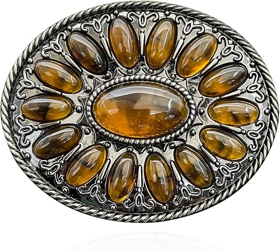 YOQUCOL Vintage Western Cowboy Native American Stone Belt Buckle for Men Black Tone