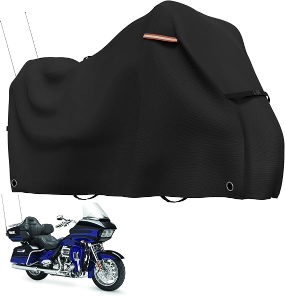 Roasivi Motorcycle Covers Waterproof Outdoor Storage for Harley Davidson Touring Models Heavy Duty Cover for General Motorcycle 110" L x 45" W x 59" H Black