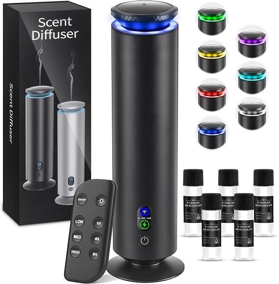 Hotel Scent Diffuser Starter Kit - 1000 Square Feet, 7 Ambient Light Settings, Includes 5 Essential Oils for Hotel Aromatherapy, Hotel Scent Diffuser,for Hotels, Homes, and Large Rooms,Black
