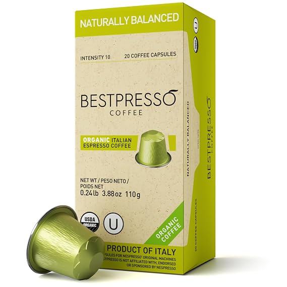 Organic USDA Bestpresso Coffee Aluminum Espresso Pods For Nespresso Original Machine 120 Pack (Naturally Balanced)