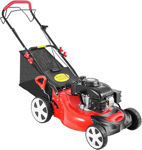 20in Self Propelled Gas Lawn Mower, 140CC Lawn Mower Gas with 8-Position Adjustable Cutting Height for Large Yard, Estates Lawn Mowing Work