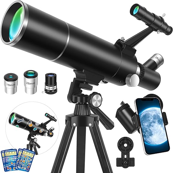 Telescope Astronomy Professional for Adults 80/500 mm Astronomical Refractor Telescopes for Children Beginners with Tripod Mobile Phone Adapter - Ideal for Moon Stars & Landscape Observation