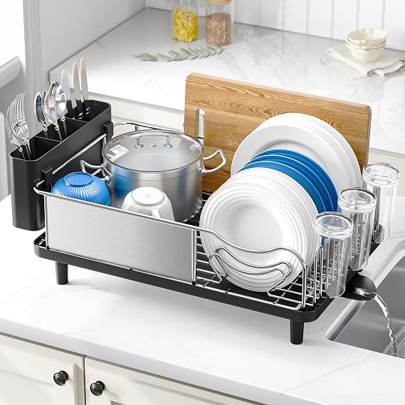 Urackify Stainless Steel Dish Drying Rack for Kitchen Counter, Black
