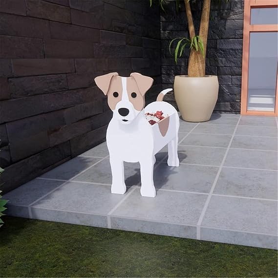 MeganJDesigns Dog Planter Plant Pot,Animal Flower Planter Pot for Garden Decoration,Storage Container Dog Planters,Handmade Planter for Garden Flower Cactus Office Home Decor Gift (Jack Russell)