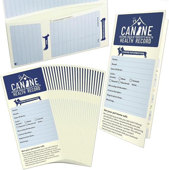ANZON MORIES 24 Packs Dog Vaccination Record Cards with Storage Pocket