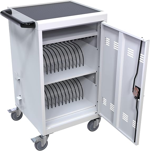 Laptop Charging Cabinets, Mobile Charging Carts and Cabinets, Holds Up to 32 Units, with Power Cord Management, Fits Screen Sizes Up to 16.3", Fits Chromebooks, Laptops, Fits School, Business, White