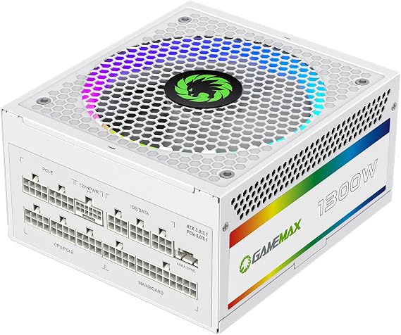 GAMEMAX 1300W Power Supply, ATX 3.0 & PCIE 5.0 Ready, 80+ Platinum Certified, Addressable RGB with 5V Motherboard Sync, 100% Japanese Capacitors, Fully Modular, RGB-1300-White