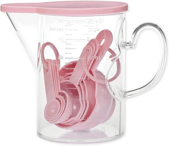 Measuring Cups and Measuring Spoons Set of 10 Pieces, Supreme Housewares Plastic Multi-Purpose Home Essentials Cooking, and Baking Tools BPA Free Dishwasher Safe for Liquid and Dry (Pink)