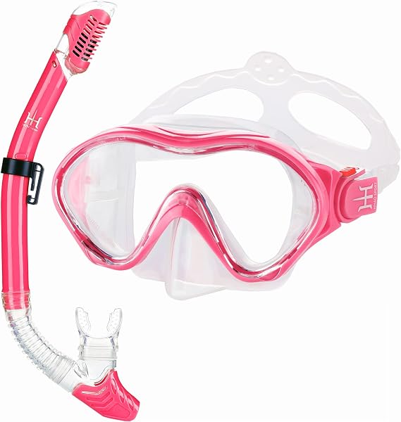 Kids Snorkeling Gear Dry Snorkel HHAO Sport Kids Snorkel Set Junior Anti Fog 180 Panoramic View, Swim Goggles with Nose Cover Scuba Diving Mask for Boys Girls, 4-15 Yrs Old