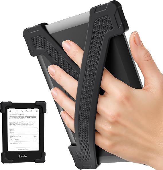 ELETIUO Hand Strap for 6" Kindle/Kobo/Kindle/E-Readers -Paperwhite 7-10 Gen,2 Pack Ergonomic Silicone Finger Grip,Secure One-Handed Holder for Comfortable Reading Accessories,Medium-Black