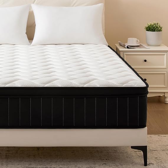 Moccona Queen Mattress 12 Inch Hybrid Mattresses with Memory Foam - Mattress in a Box with Individual Pocket Spring - Medium Firm Sleep Support Pressure Relief CertiPUR-US Certified 12 Inch Queen