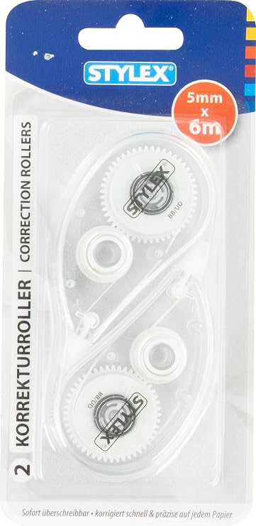 Stylex 31039 - Correction Tape 5 mm Tape Length 6 m Instant Overwrite, Corrects Quickly and Accurately on Any Paper, Pack of 2