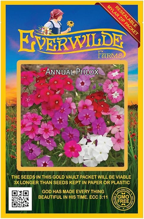 Everwilde Farms - 1000 Mixed Annual Phlox Native Wildflower Seeds - Gold Vault Jumbo Seed Packet