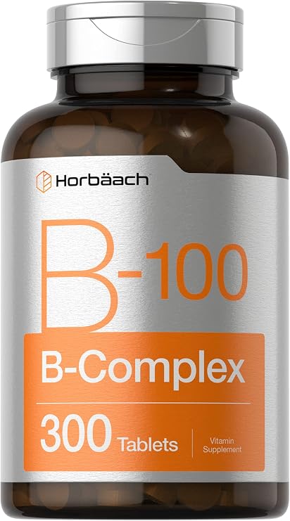 Horbaach Vitamin B-100 Complex | 100% of Daily Value | 300 Tablets | Vegetarian, Non-GMO, and Gluten Free Supplement