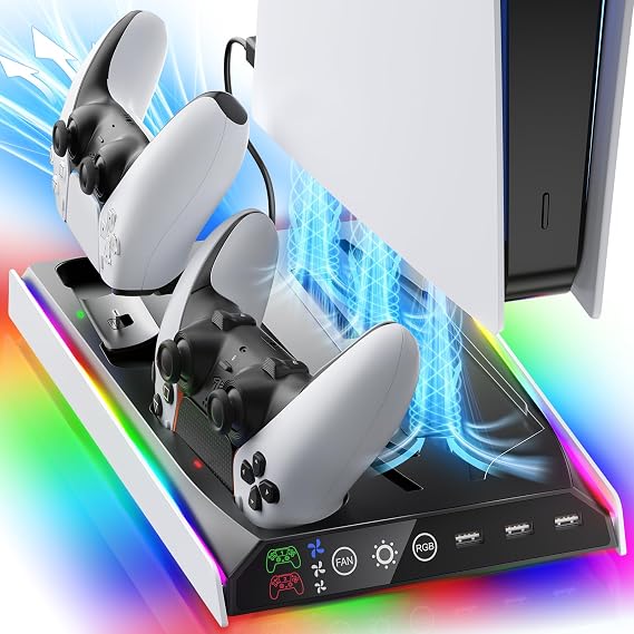Fenolical PS5 Cooling Charging Station with RGB LED Compatible with PS 5 Console