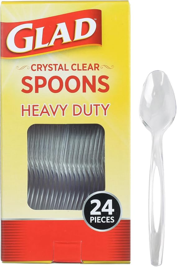 Glad Clear Plastic Spoons, Sturdy Disposable Plastic Cutlery for Parties, Events, Outdoor Meals, and Everyday Use, Clear Neutral Design Fits Any Table Setting, 24 Count