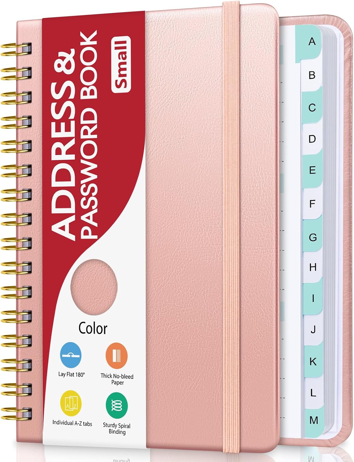Small Address Book with Alphabetical Tabs, Phone Book Password Keeper with Spiral Binding, Address Book Small 5.7 × 4.7, Address Books for Seniors, Record Webite Logins, Coloring Pages Rose Gold