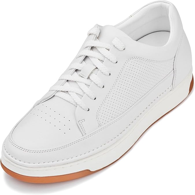 CALTO Men's Invisible Height Increasing Elevator Shoes - Premium Leather Lace-up Fashion Sneakers - 2.6 Inches Taller