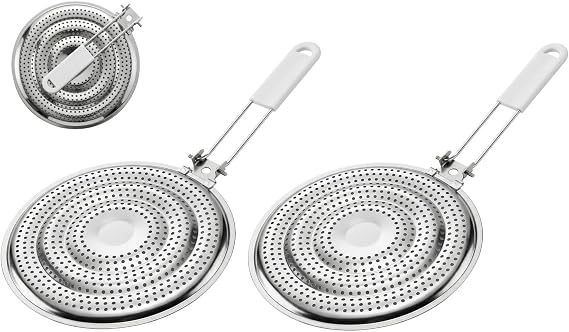 HIC Kitchen Heat Diffuser Reducer Flame Guard With Removable Handle, Stainless Steel, Distributes Heat Evenly And Reduces Scorching, For Gas Electric Glass Stovetops, 8.25-Inch, Set of 2