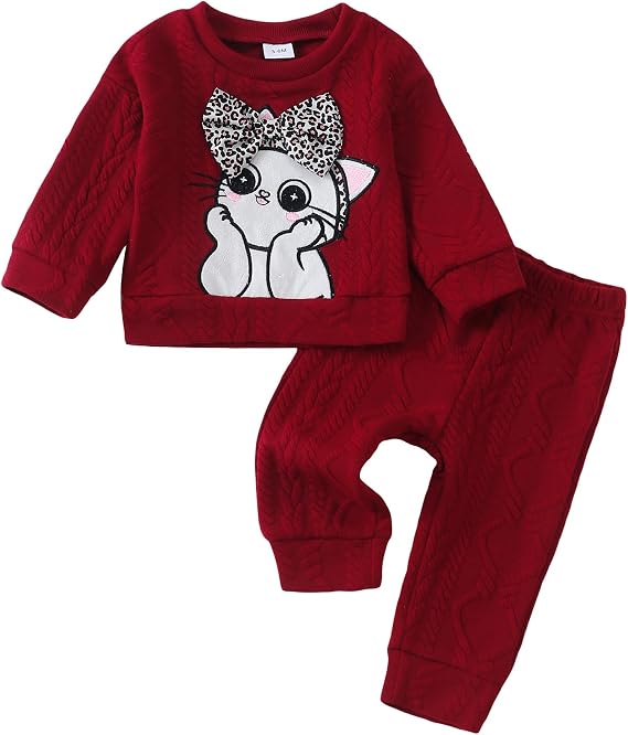 Kucnuzki Baby Toddler Girl Clothes Long Sleeve Crewneck Sweatshirt Tops Sweatpant Sweatsuit Baby Girl Fall Winter Outfit