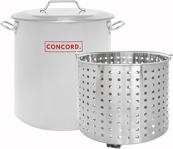 CONCORD Stainless Steel Stock Pot w/Steamer Basket. Cookware great for boiling and steaming (60 Quart)
