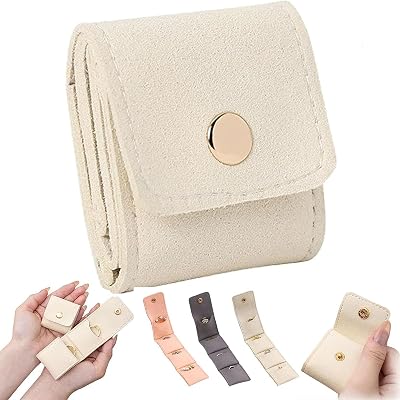 Literalous Mini Travel Jewelry Bag, Portable Foldable Multi Functional Travel Jewelry Pouch, Mini Jewelry Travel Pouch for Earrings, Rings, Necklaces White