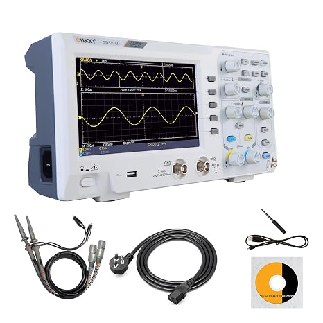 OWON 2-Channel Desktop Oscilloscope - 100MHZ Bandwidth, 1GS/s, 7in Super HD Digital Oscilloscope, Supports SCPI and LabVIEW - SDS1102