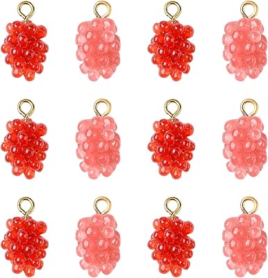 DanLingJewelry 12Pcs 2 Colors Grape Resin Pendants with Loops Realistic 3D Grape Beads Cute Fruit Charms for Jewelry Making DIY Bracelet Earring Necklace