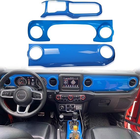 ABS Center Console Panel Dashboard Cover Compatible with Jeep Wrangler JL 2018-2023/ Jeep Gladiator JT 2020-2023 Interior Trim Decor for Jeep Accessories (Blue)