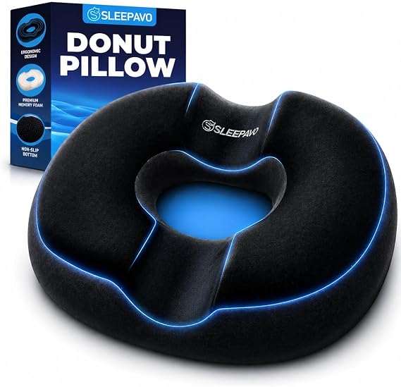 Sleepavo Donut Pillow for Tailbone Pain Relief, Seat Cushion for Hemorrhoid
