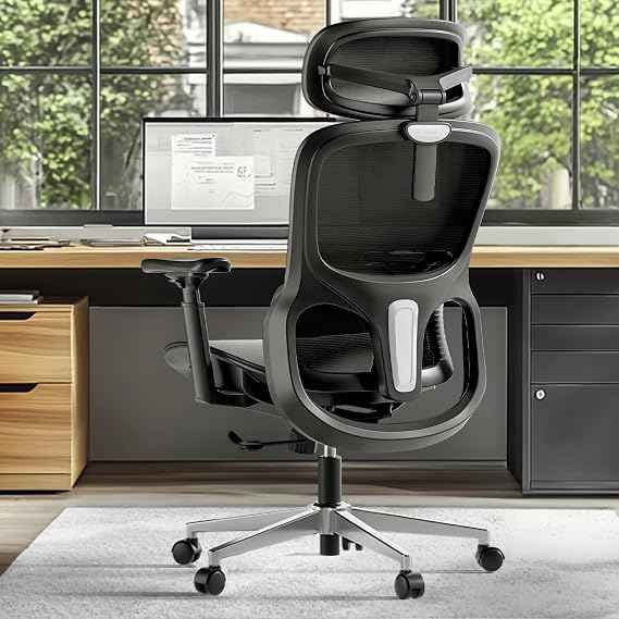 Hbada P2 Ergonomic Office Chair, Office Chair with 3D Lumbar Support, Mesh Chairs with 3D 360 Rotation Arms, 3D Headrest & Comfortable Seat, 135 Stepless Tilt Function, Black