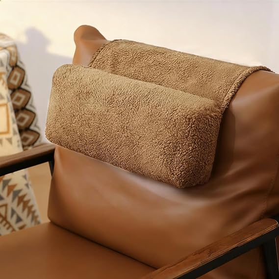 Neck Support Pillow, Headrest Ergonomic Pillow for Chair Recliners Armchairs, Non-Slip Soft Neck Head Rest Cushion for Pain Relief with Pockets, Camel