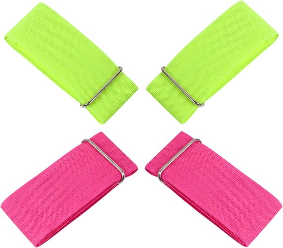4 Pack 3 Legged Race Bands Three Legged Race Games Elastic Tie Rope Durable Firm Bands for Outdoor Activities Teamwork Training (2XRose Red, 2XGreen)