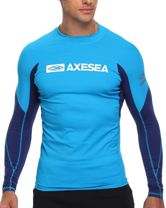 AXESEA Men Long Sleeve Rash Guard Quick-Dry UPF 50+ Lightweight Swimsuit Swim Shirt