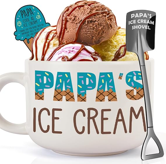 YEUYUQIU Papa Gifts for Birthday - Papa's Ice Cream Bowl Set Shovel Gift