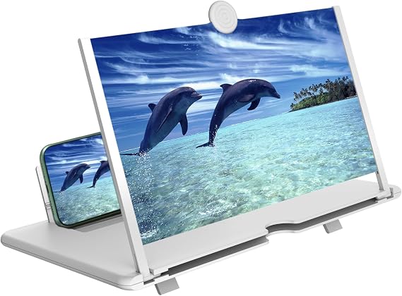 12" Mobile Phone Screen Magnifier,3D HD Mobile Phone Magnifier Projector Screen for Movies, Videos, Foldable Phone Stand with Screen Amplifier,Supports All Smartphones (White, 12 inches)