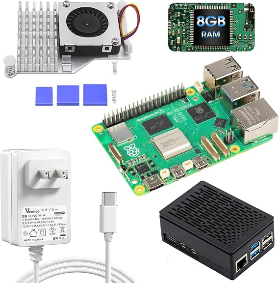 Vesiri Raspberry Pi 5 8GB Kit Japan MIC Compliant Raspberry Pi 5 Set Raspberry Pi 5 8GB Board + Active Cooler + Pi 5 PD Power Supply + ABS Case Raspberry Pi 5 Kit Raspberry Pi Pi 5 8GB kit Super