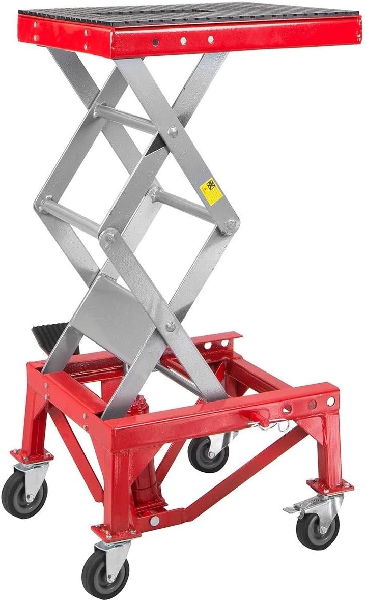 XtremepowerUS 300LBS Motorcycle Dirt Bike ATV Motorcycle Bike Scissor Jack Lifts Hoist Mini Crank Hydraulic Foot Operated Lift, Red